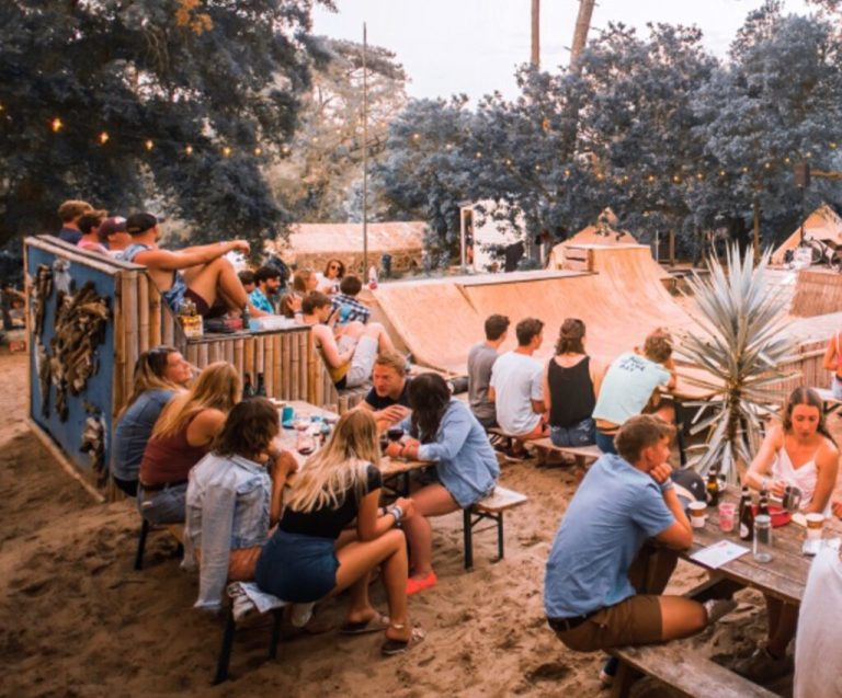 Block print of crowd watching fireworks